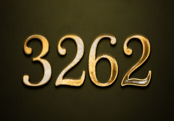 Old gold effect of 3262 number with 3D glossy style Mockup.	