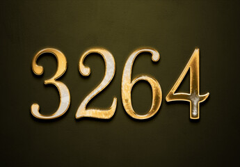 Old gold effect of 3264 number with 3D glossy style Mockup.	
