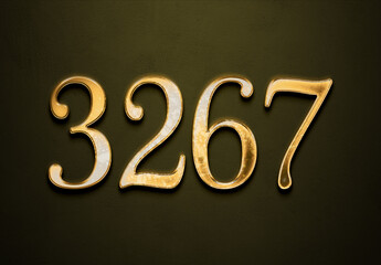 Old gold effect of 3267 number with 3D glossy style Mockup.	