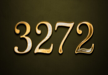 Old gold effect of 3272 number with 3D glossy style Mockup.	