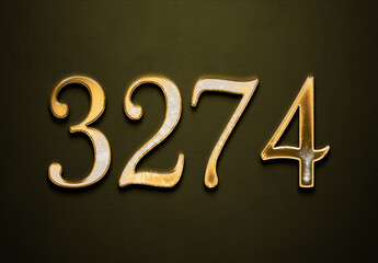 Old gold effect of 3274 number with 3D glossy style Mockup.	