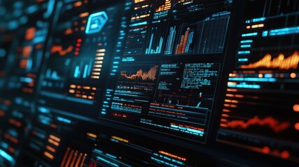 Obraz premium Futuristic Data Analytics Dashboard with Intricate Visualizations