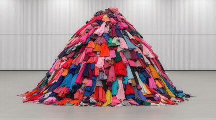 Colorful Fabric Pile  Fashion Waste  Industrial Background  Environmental Concept