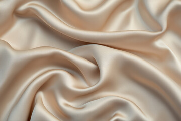 A close-up view of smooth, cream-colored satin fabric, showcasing its soft texture and elegant draping.