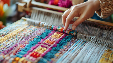 Woman's Hand Weaving on a Loom