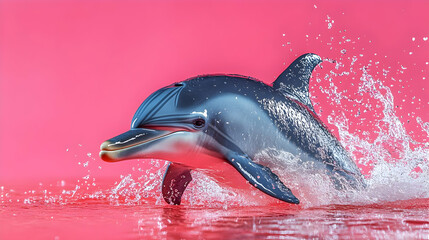 Fototapeta premium Dolphin Leaping Through Pink Water