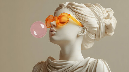 Classical Beauty Blows Bubble Gum