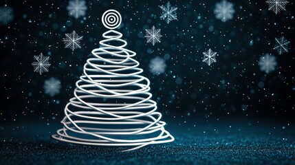 Abstract Christmas Tree with Snowflakes and Lights