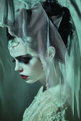close portrait of a modern bride of Frankenstein