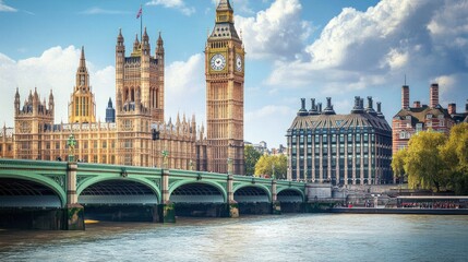Fototapeta premium Big Ben and Houses of Parliament with a bridge over the River Thames.