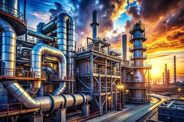Fototapeta premium Industrial Power: A Symphony of Steel and Steam, The Backbone of Progress in Pipes, Blueprints, and Engineering Marvels