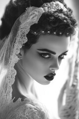 portrait of a modern bride of Frankenstein