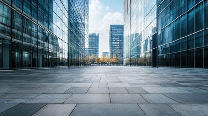 Fototapeta premium Empty Plaza in Front of Glass Buildings.