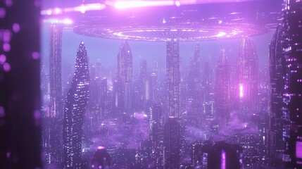Obraz premium Hyperrealistic 3D Rendering of Futuristic Alien Cityscape at Dusk with Diverse Extraterrestrial Crowds