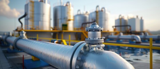 Oil Pipeline Industrial Scene with Storage Tanks