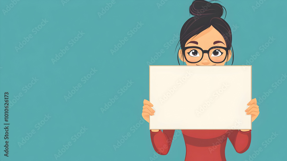 Wall mural Woman holding blank sign