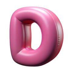 Pink letter D balloon 3D render icon isolated on white background	
