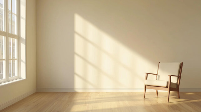 Cozy nook with a reading chair and window, minimalist and serene, with space for overlay or text.