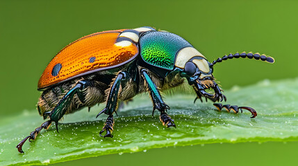 Fototapeta premium Colorful Beetle on a Green Leaf