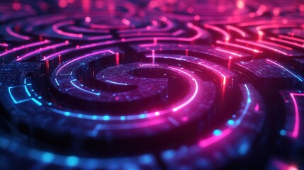 Fototapeta premium Abstract futuristic holographic circle maze interface concept 