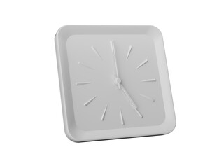 3d Simple White Square Wall Clock 5 O'clock Five O'clock Isolated On Grey Background 3d illustration
