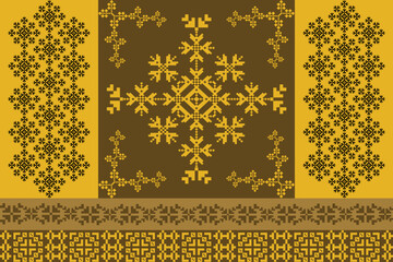Geometric Pixel pattern.seamless vector pattern, mexican blanket, rug, carpet, tiles, illustration design on golden, brown background.