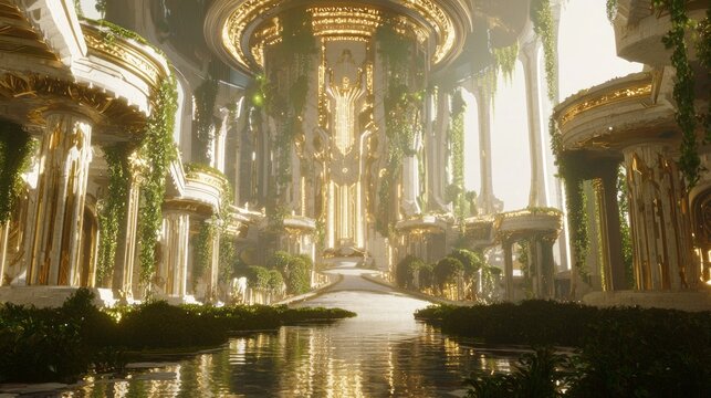 Extraterrestrial Wisdom: Hyperrealistic 3D Rendering of Advanced Alien Civilization's Enigmatic Library in Serene Garden
