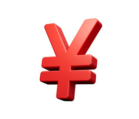 Yen as Japanese currency Red color on White background 3d illustration

