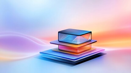 This artwork features an isometric view of futuristic digital layers, showcasing a harmonious blend of soft colors and smooth gradients, ideal for modern design projects.