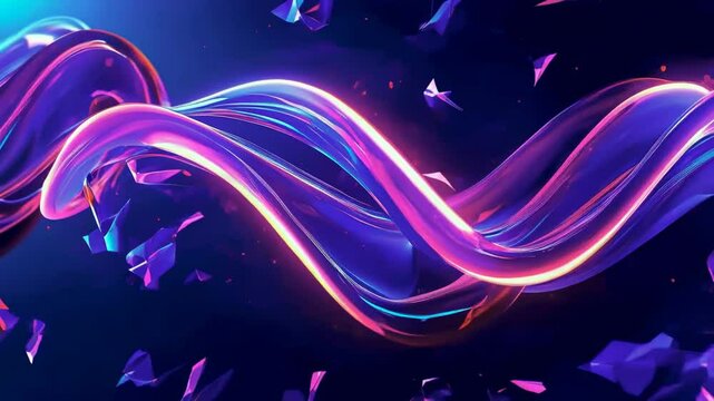 Abstract Neon S-Shaped Ribbon with Crystal Fragments