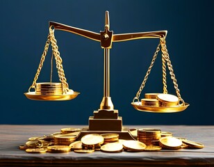 A minimalist design of a balance scale with money