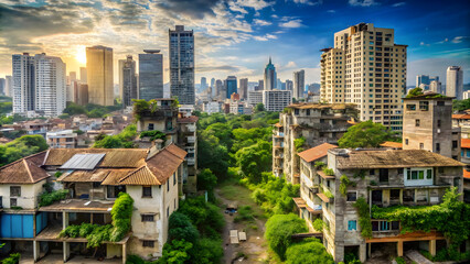 Fototapeta premium City Divided: Symbol of Economic Inequality. Perfect for: International Day for the Eradication of Poverty, World Habitat Day
