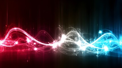 Abstract Glowing Waves Background   Red and Blue Neon Lights