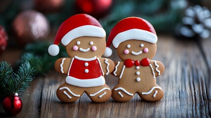 Two Christmas gingerbread cookies - male and female.
