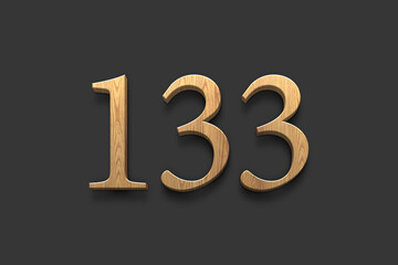 3D wooden logo of number 133 on dark grey background.	