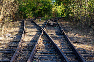 Obraz premium Railway tracks in the park area of ​​autumn Kharkov