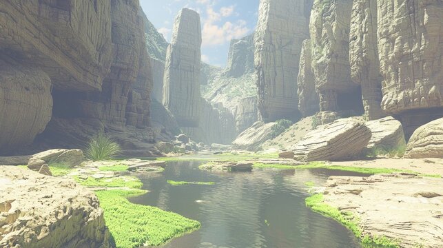 Hyperrealistic 3D Rendering of Serene Alien Valley in an Advanced Alien Civilization