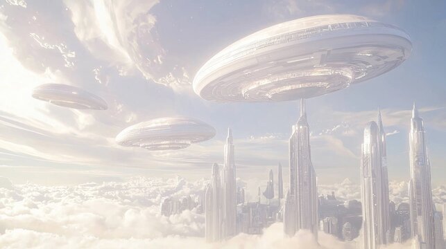 Futuristic Alien Metropolis: Hyperrealistic 3D Rendering of an Advanced Civilization Amid a Swirling Nebula