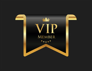 VIP member emblem black and gold isolated on black background