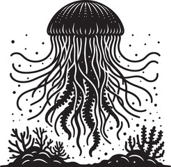 Beautiful Jellyfish Silhouette isolated on a white background Minimalist Jellyfish vector shape