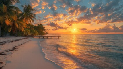 Tropical Sunset Beach Scene Generative AI