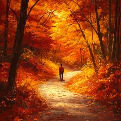 Autumn Hike Solo Traveler on a Scenic Fall Path Through Vibrant Forest