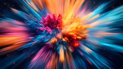 Dynamic of an exploding object in vibrant colors and motion blur , explosion, dynamic,energy, vibrant, colorful, burst
