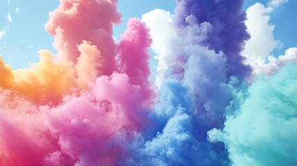Fototapeta premium Colorful Smoke Clouds in Blue Sky Background