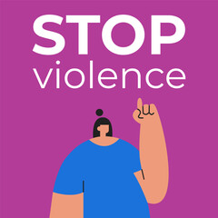 Stop Violence banner and cute Girl. Flat vector illustration in cartoon style.