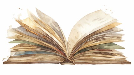 Fototapeta premium The Flow of Knowledge: Watercolor Open Book Illustration for Education Designs
