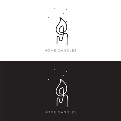 Vector logo with an abstract image of a trembling candle flame in a linear style.On a white and black background