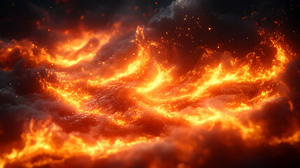 Raging inferno of fiery flames and blazing embers engulfing the cosmic expanse in a dramatic and display of the raw natural power and intensity of combustion.