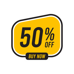 Discounts 50 percent off. Yellow template on white background. Vector illustration