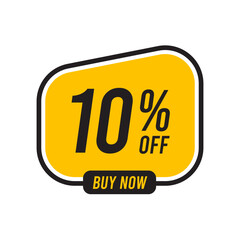 Discounts 10 percent off. Yellow template on white background. Vector illustration